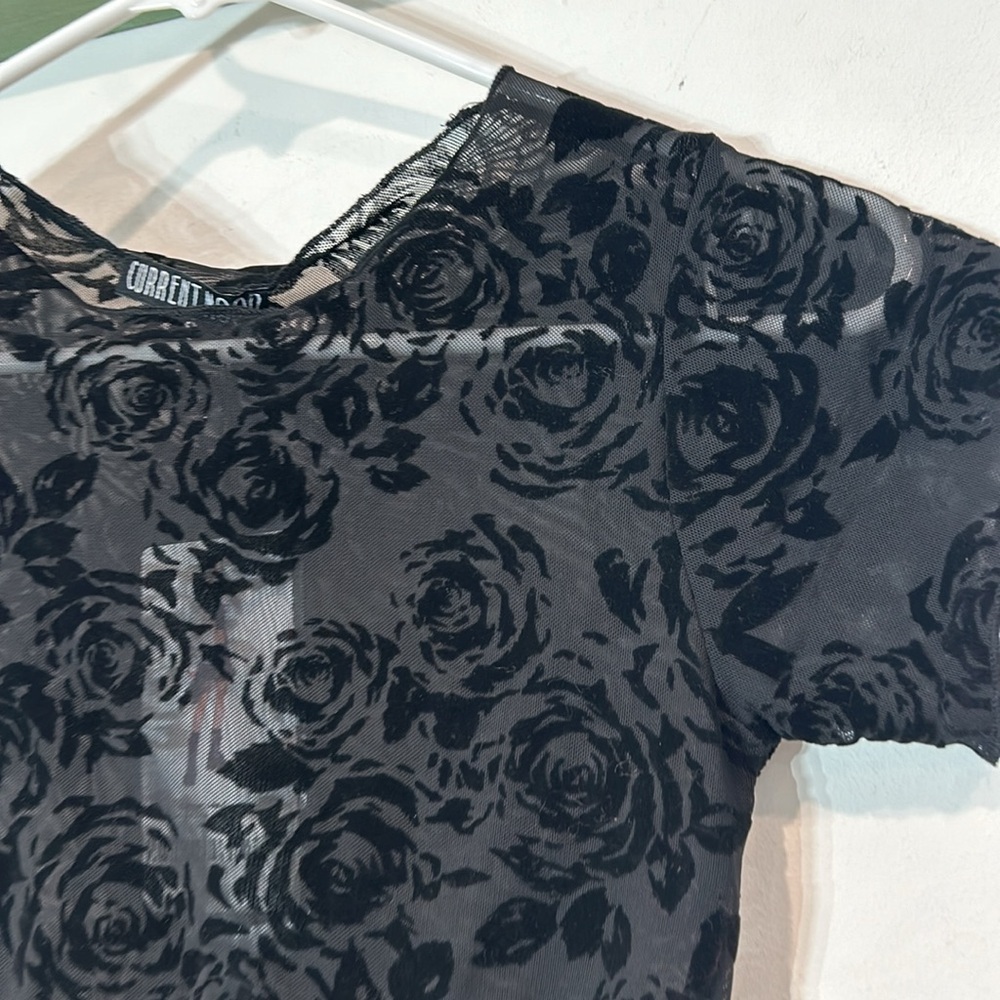 Brand new current mood mesh tender love black short sleeve crop top velvet rose - Picture 2 of 6